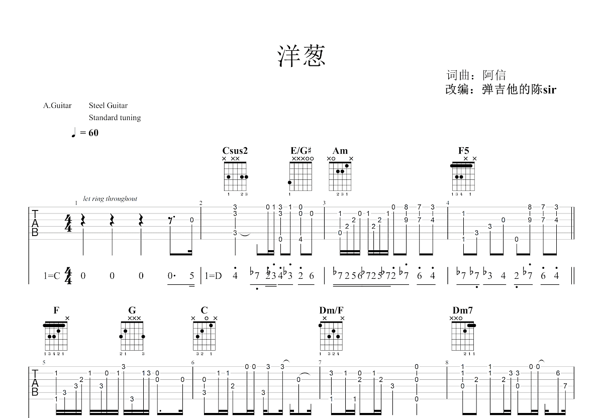 洋葱吉他谱预览图