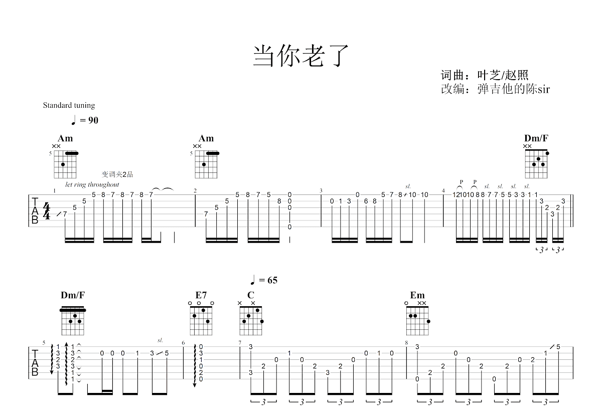 当你老了吉他谱预览图
