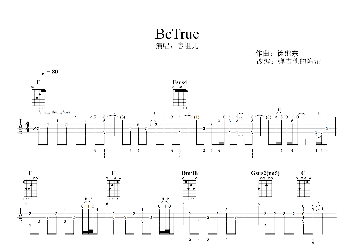 BeTrue吉他谱预览图