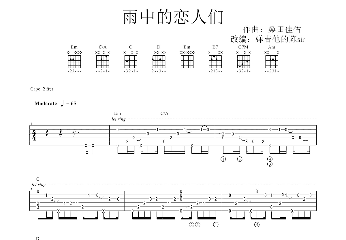 雨中的恋人们吉他谱预览图