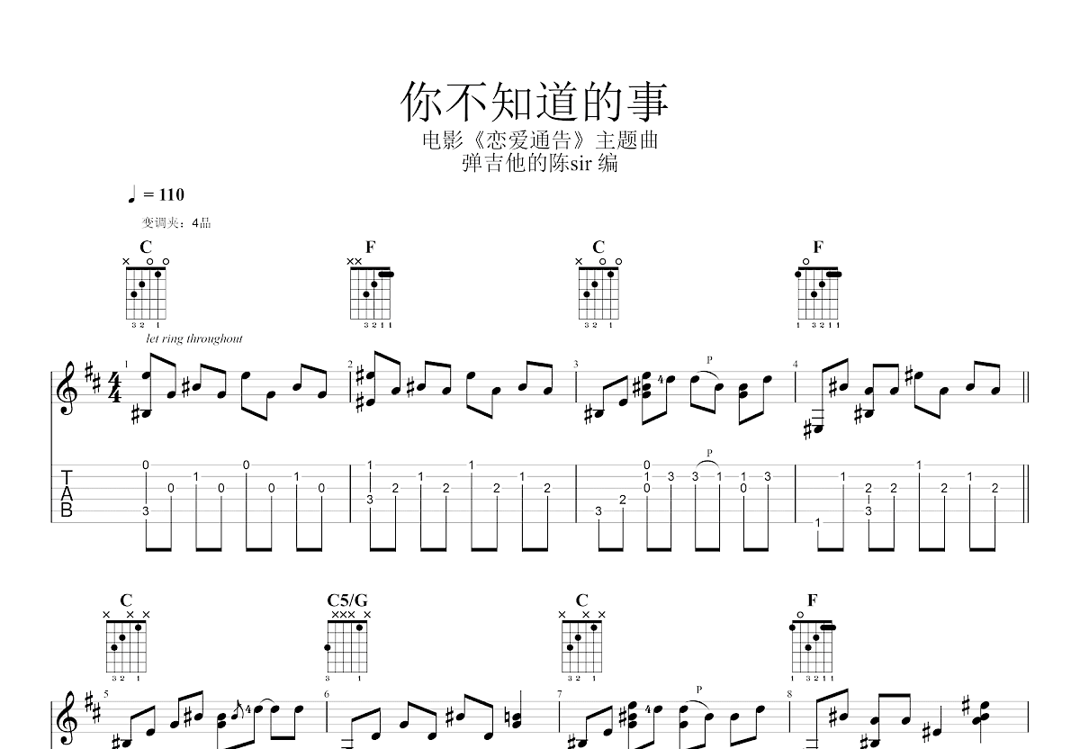 你不知道的事吉他谱预览图