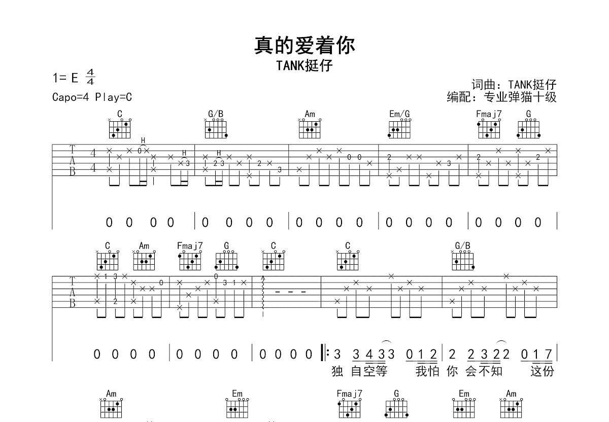 真的爱着你吉他谱预览图