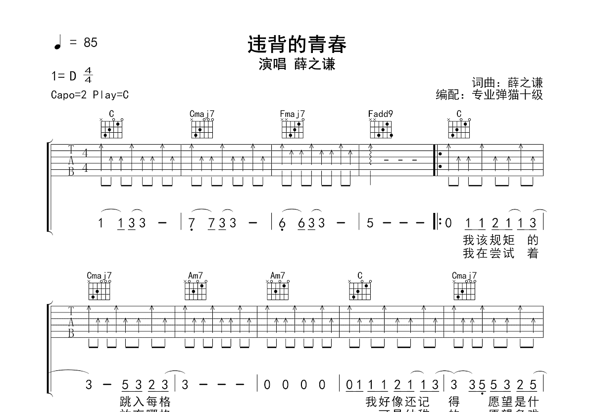 违背的青春吉他谱预览图