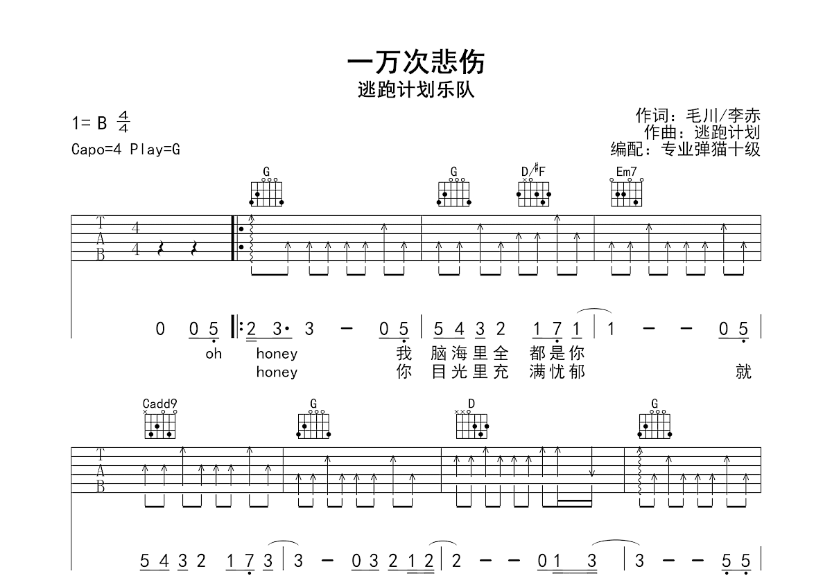 一万次悲伤吉他谱预览图