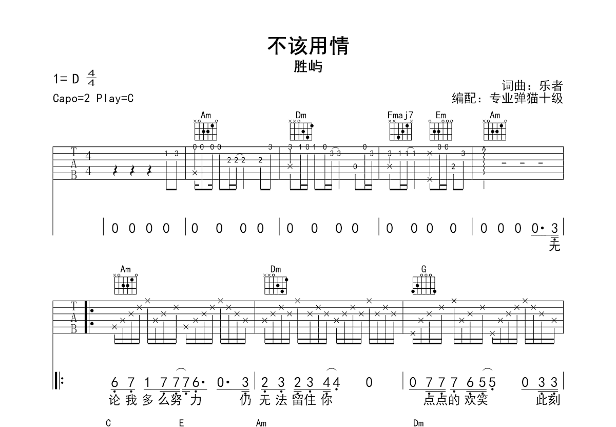 不该用情吉他谱预览图