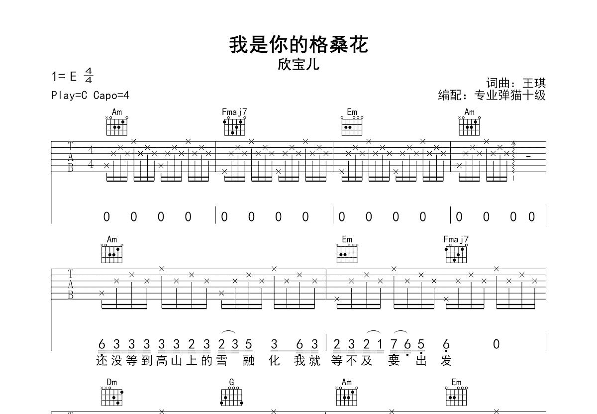 我是你的格桑花吉他谱预览图