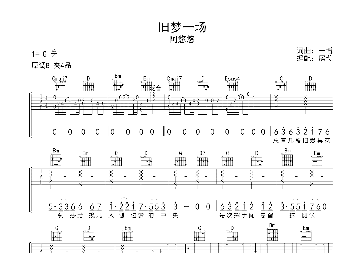 旧梦一场吉他谱预览图