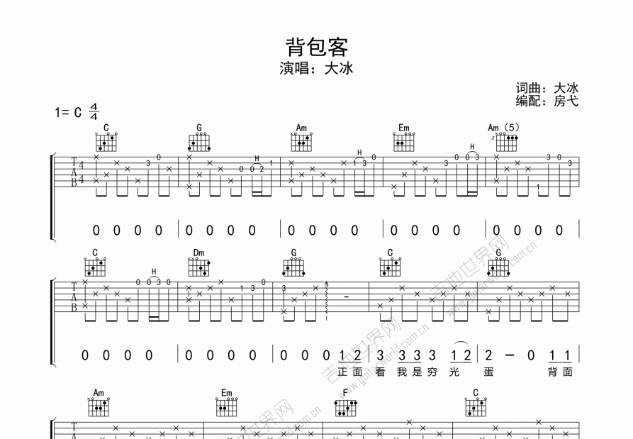 背包客吉他谱预览图