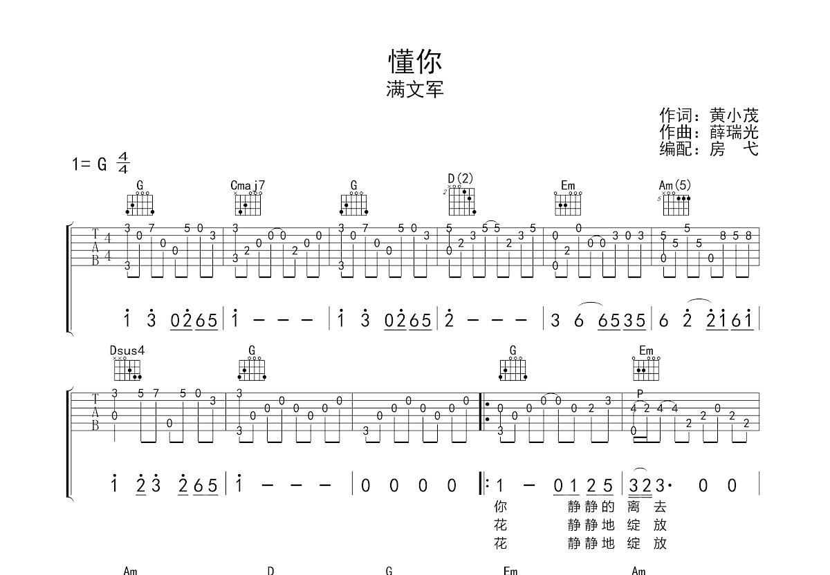 懂你吉他谱预览图