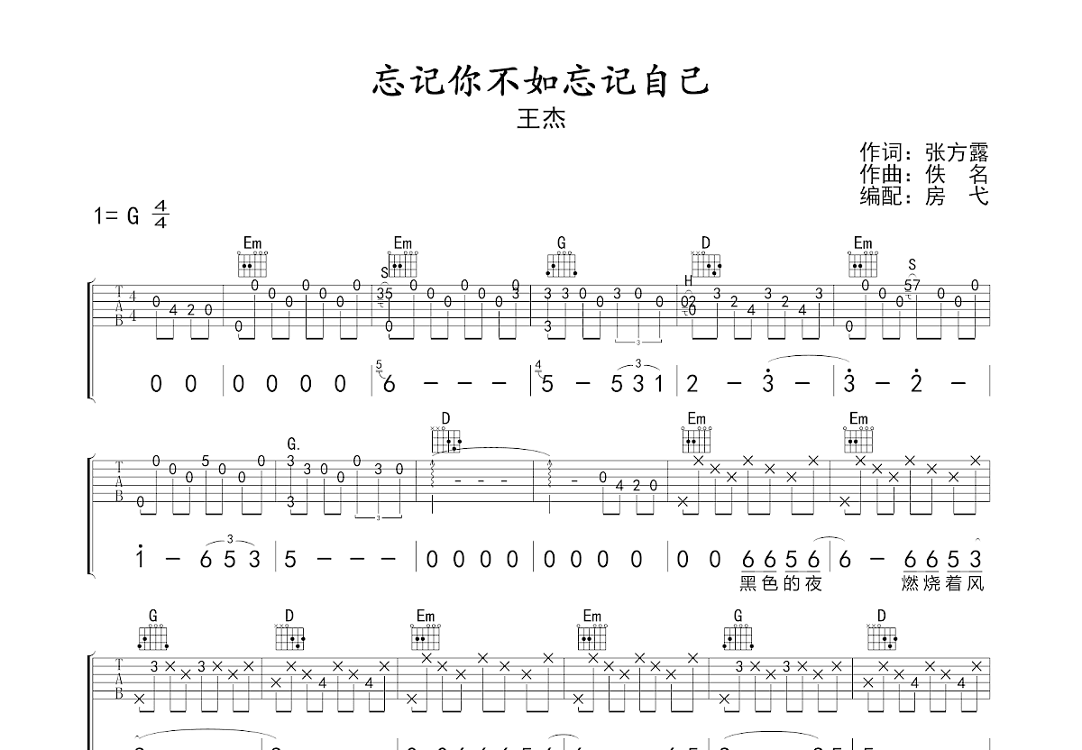 忘记你不如忘记自己吉他谱预览图