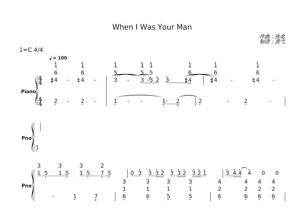 When I Was Your Man简谱预览图