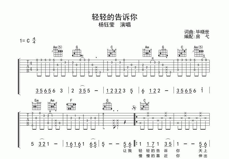 轻轻的告诉你吉他谱预览图