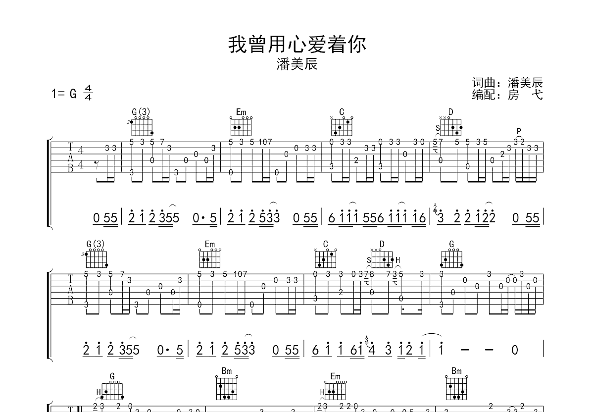 我曾用心爱着你吉他谱预览图