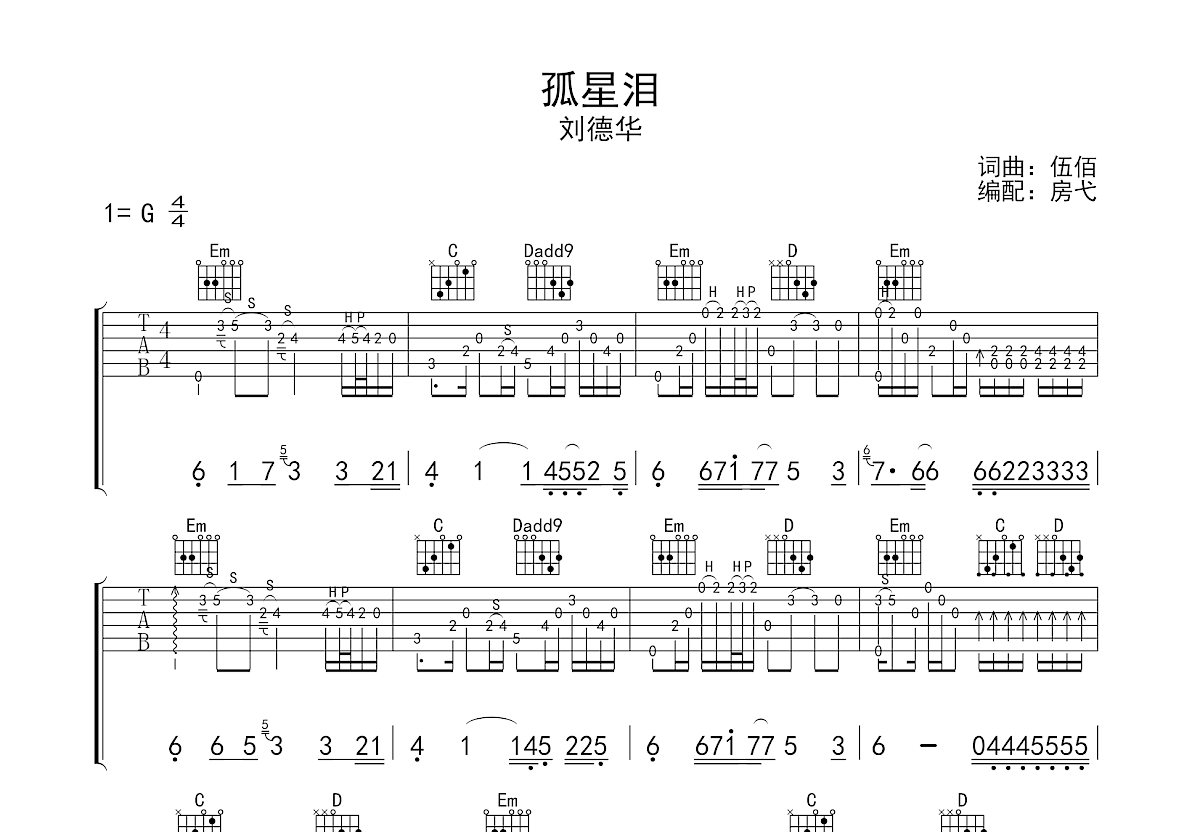 孤星泪吉他谱预览图