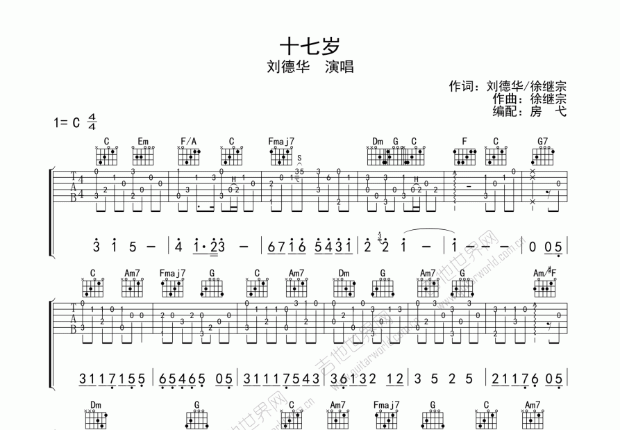 十七岁吉他谱预览图