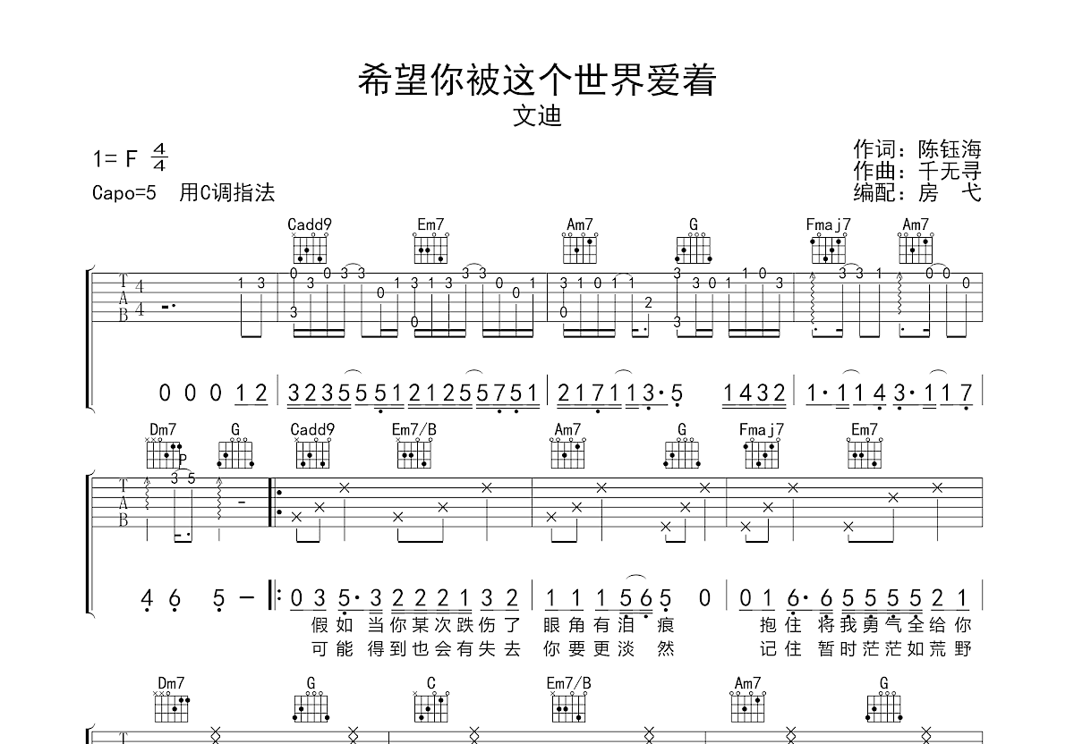 希望你被这个世界爱着吉他谱预览图