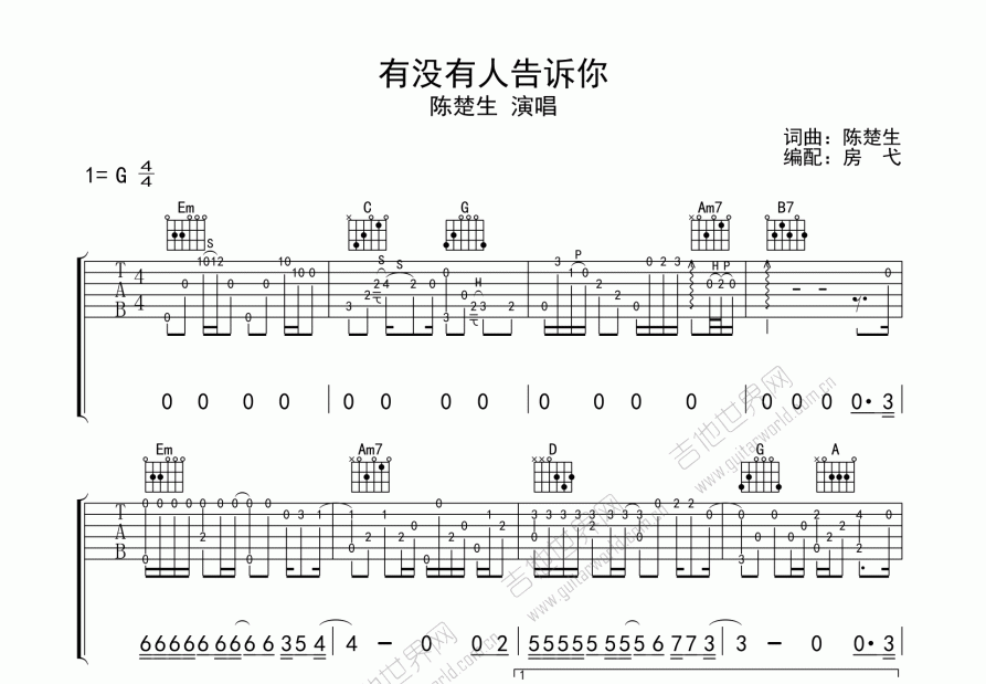 有没有人告诉你吉他谱预览图