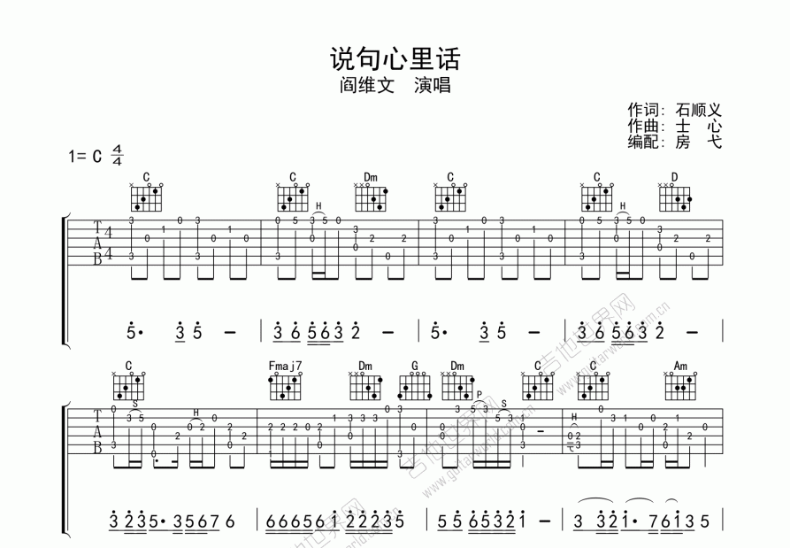 说句心里话吉他谱预览图