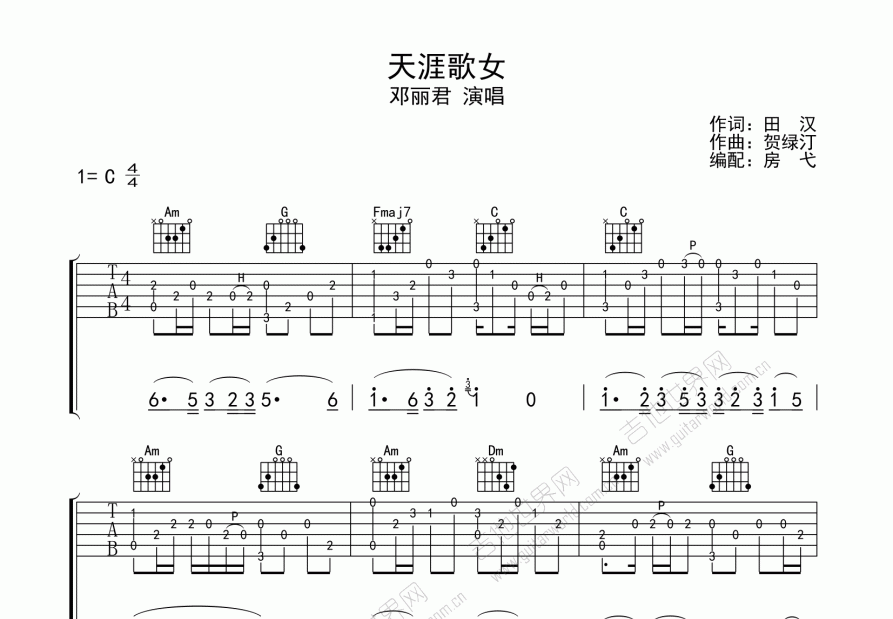 天涯歌女吉他谱预览图