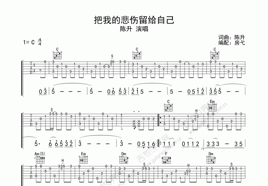 把悲伤留给自己吉他谱预览图