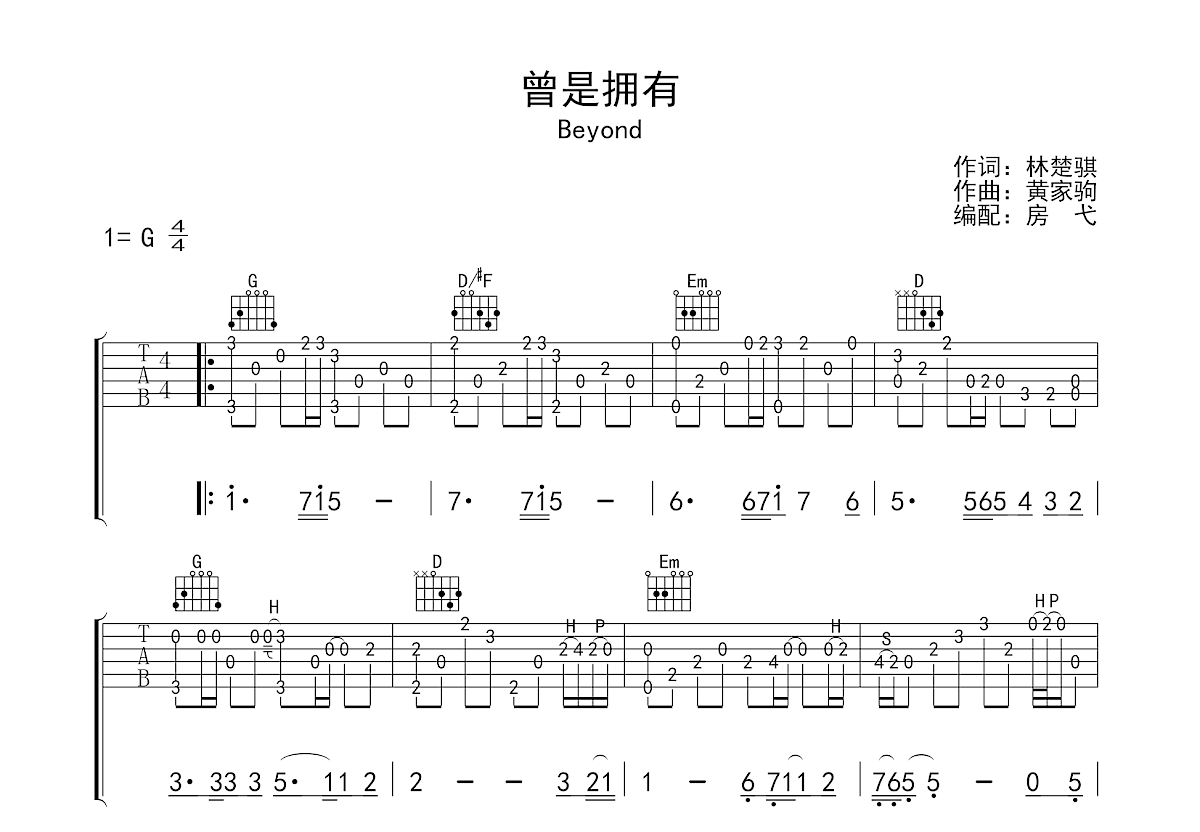 beyond曾是拥有吉他谱图片