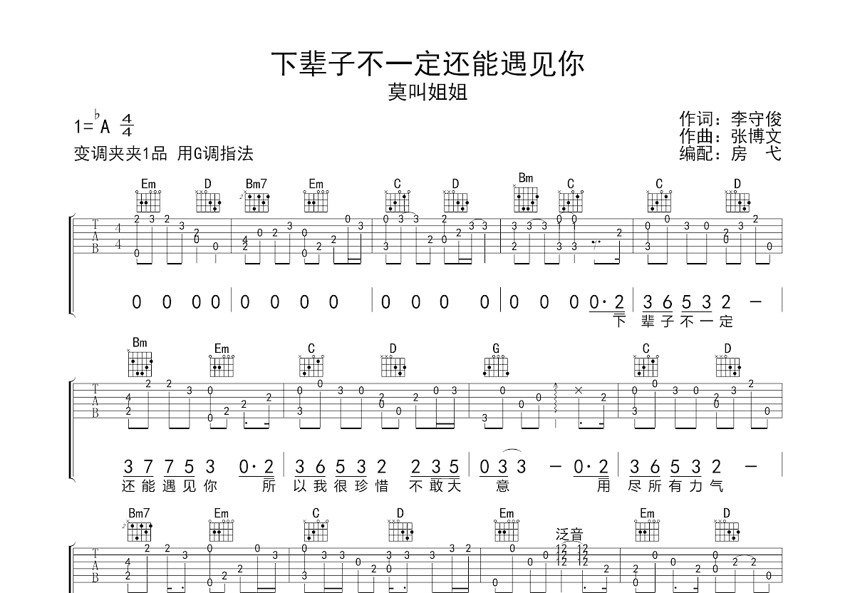 下辈子不一定还能遇见你吉他谱预览图