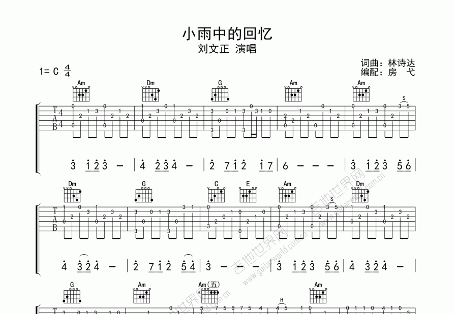 小雨中的回忆吉他谱预览图