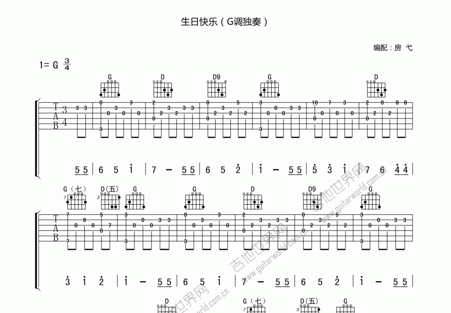 生日快乐吉他谱预览图