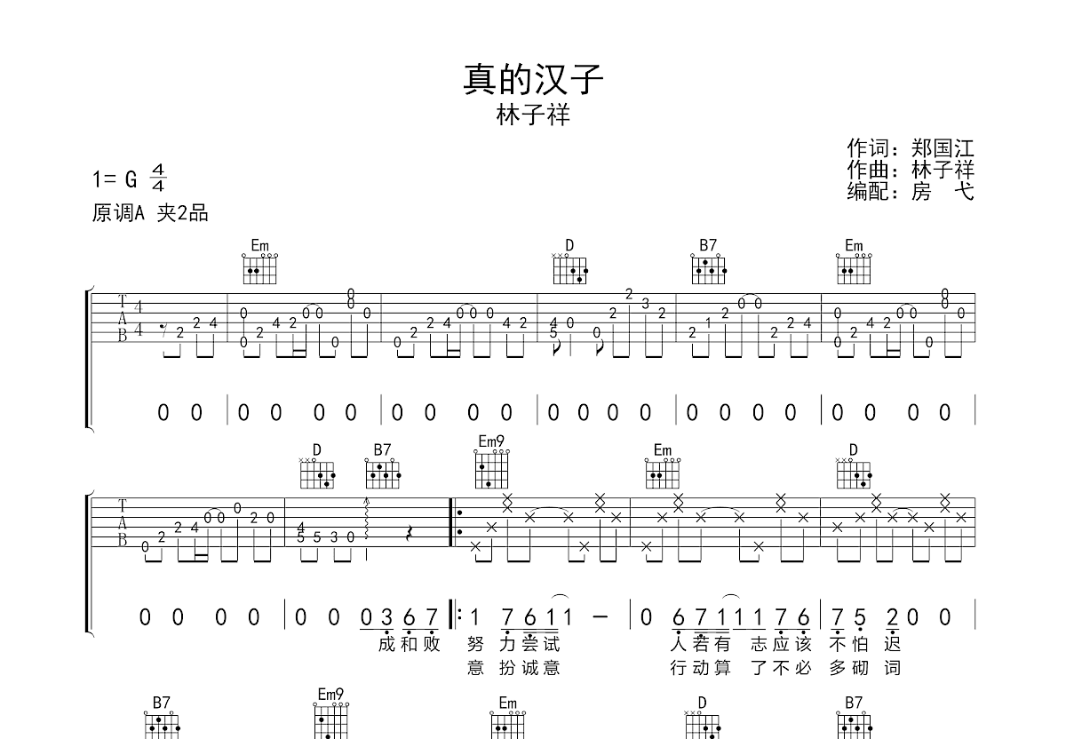 真的汉子吉他谱预览图