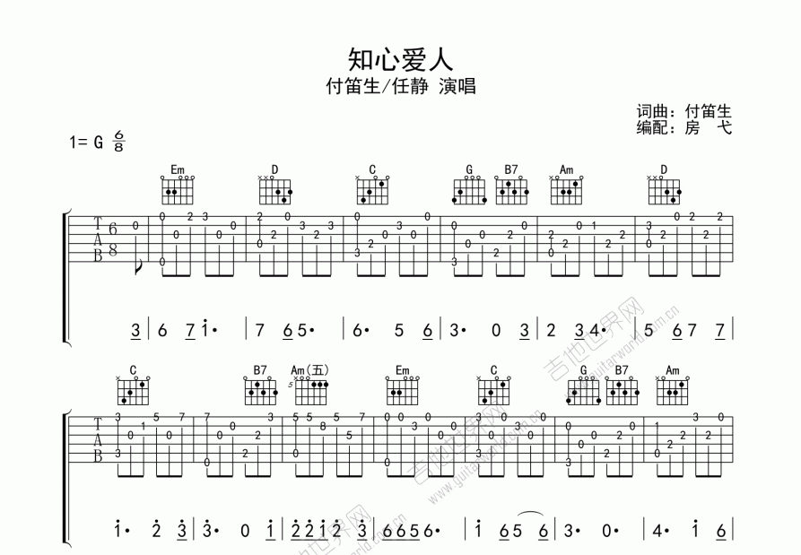 知心爱人吉他谱预览图