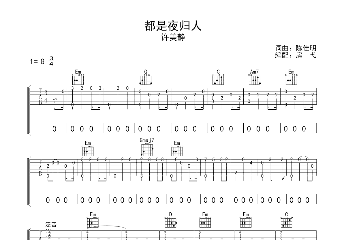 都是夜归人吉他谱预览图