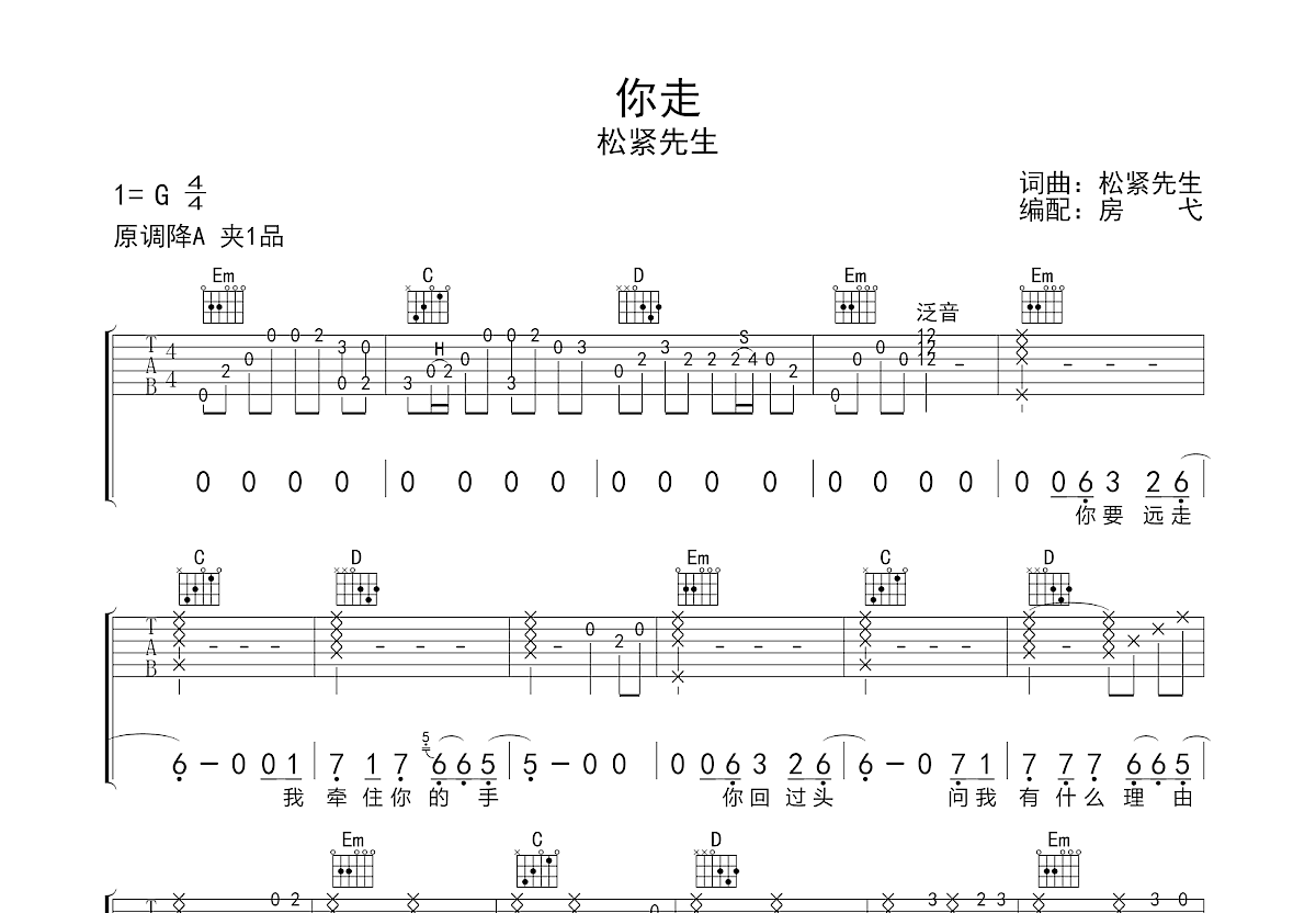 你走吉他谱预览图