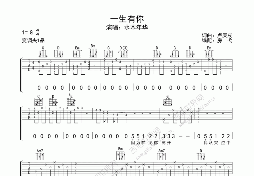 一生有你吉他谱预览图