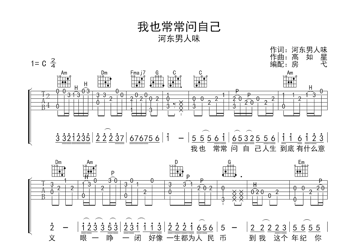 我也常常问自己吉他谱预览图