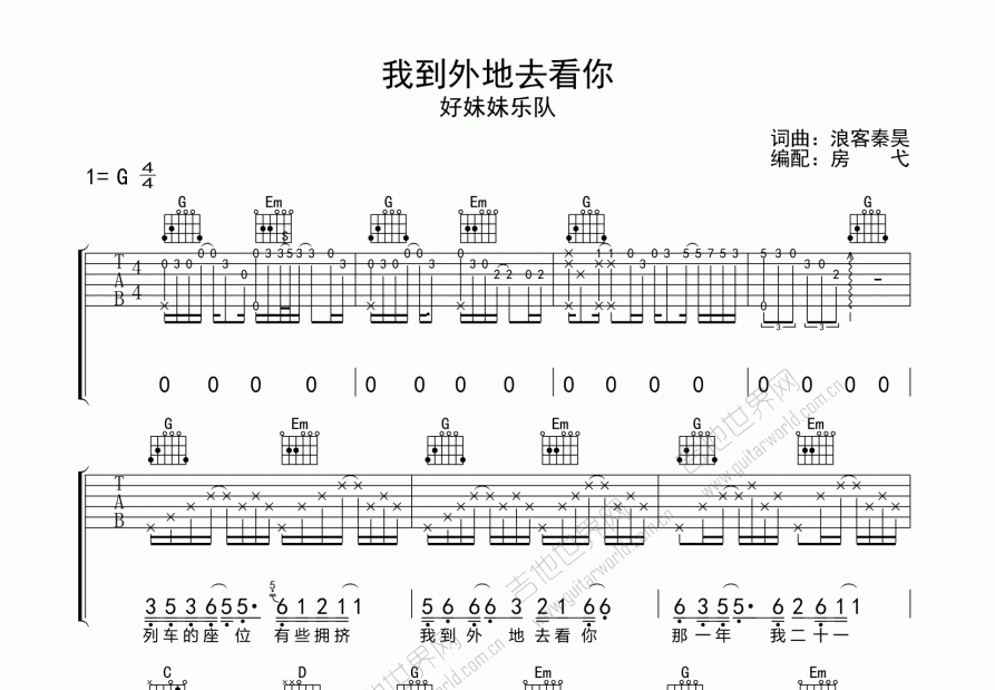 我到外地去看你吉他谱预览图