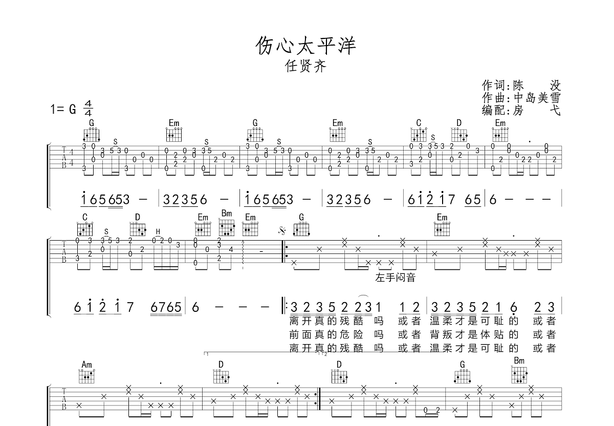 伤心太平洋吉他谱预览图