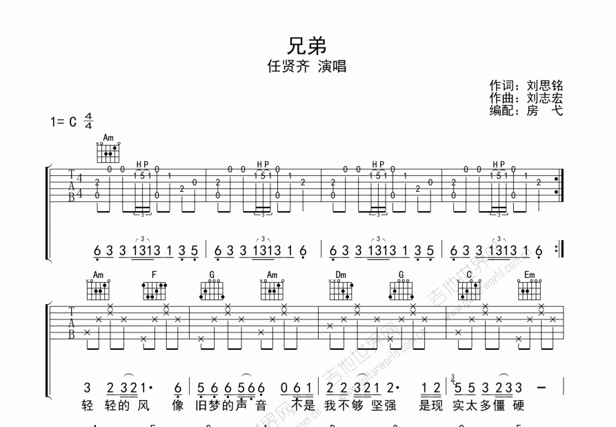 兄弟吉他谱预览图