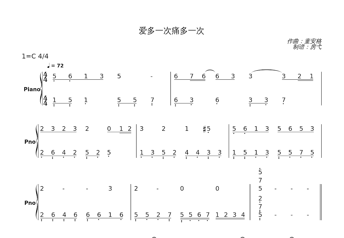 爱多一次痛多一次简谱预览图