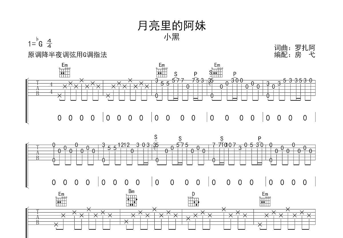 月亮里的阿妹吉他谱预览图