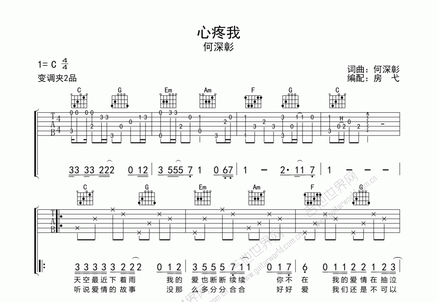 心疼我吉他谱预览图