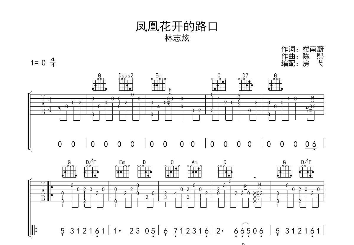 凤凰花开的路口吉他谱预览图