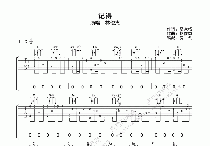 记得吉他谱预览图