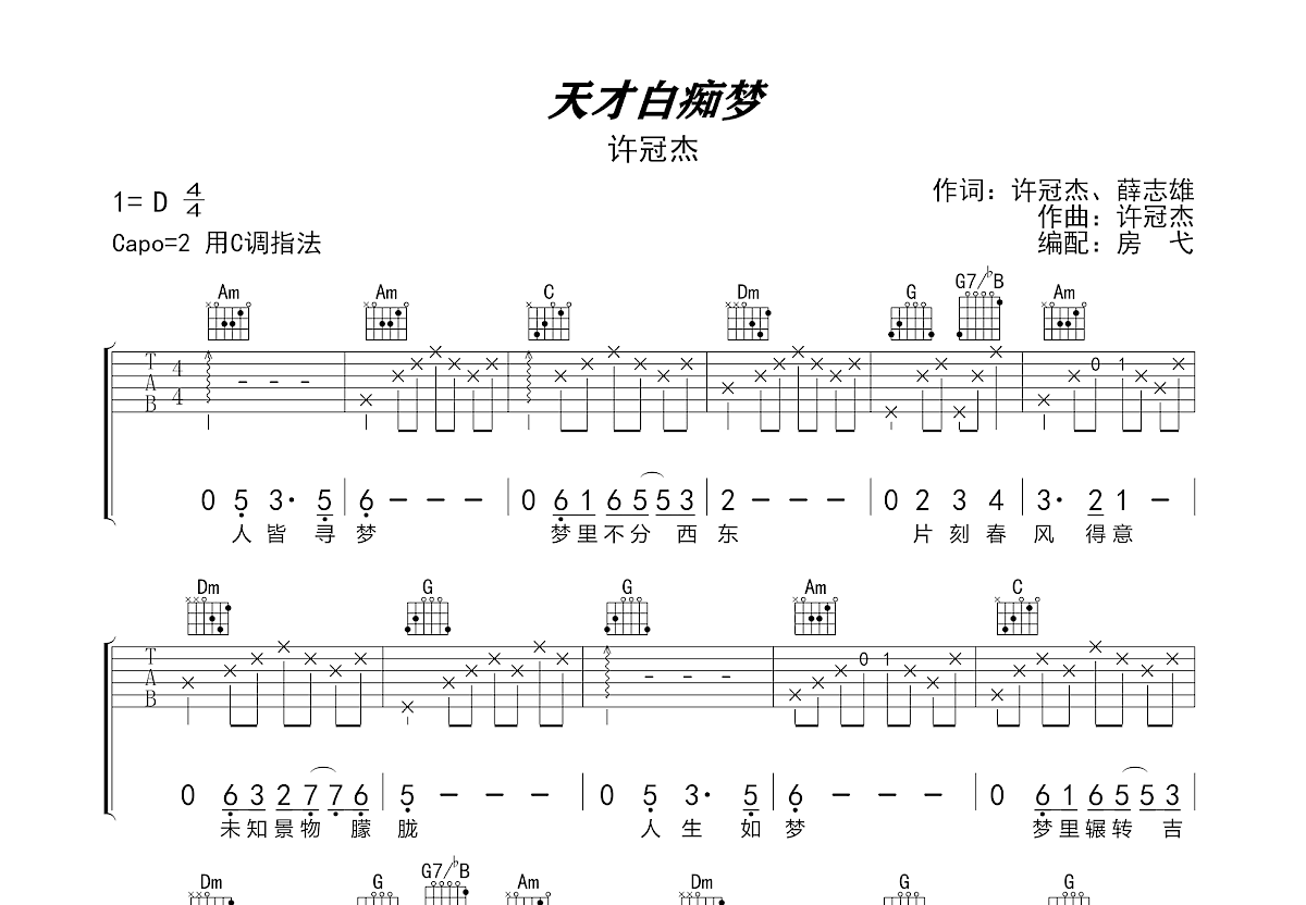 天才白痴梦吉他谱预览图