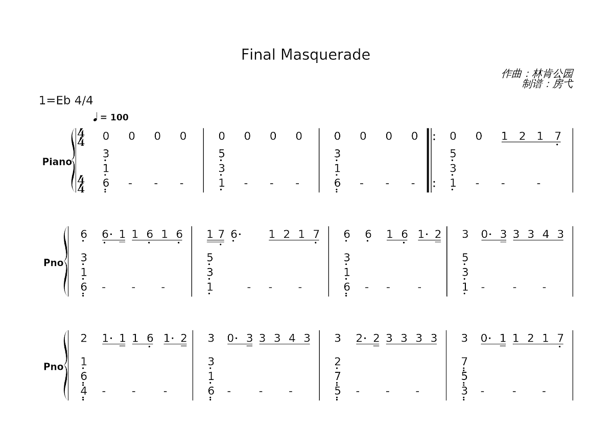 Final Masquerade简谱预览图