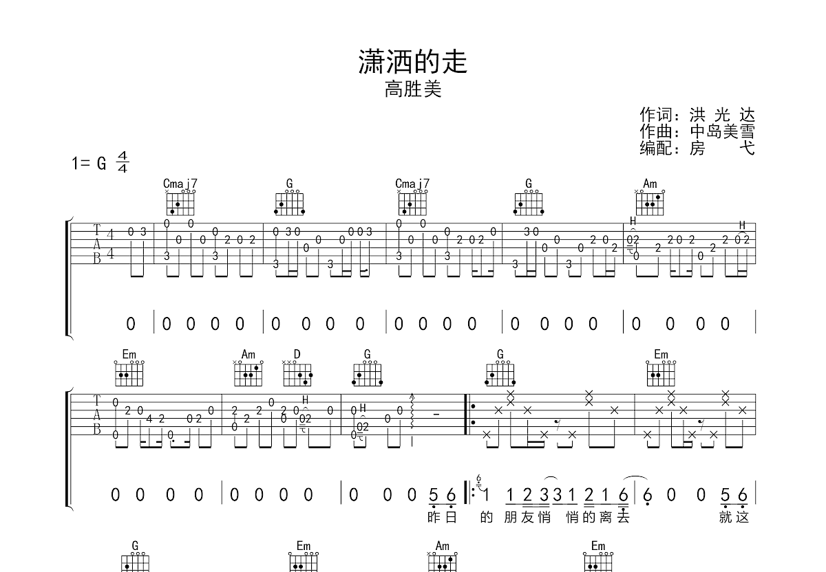 潇洒的走吉他谱预览图