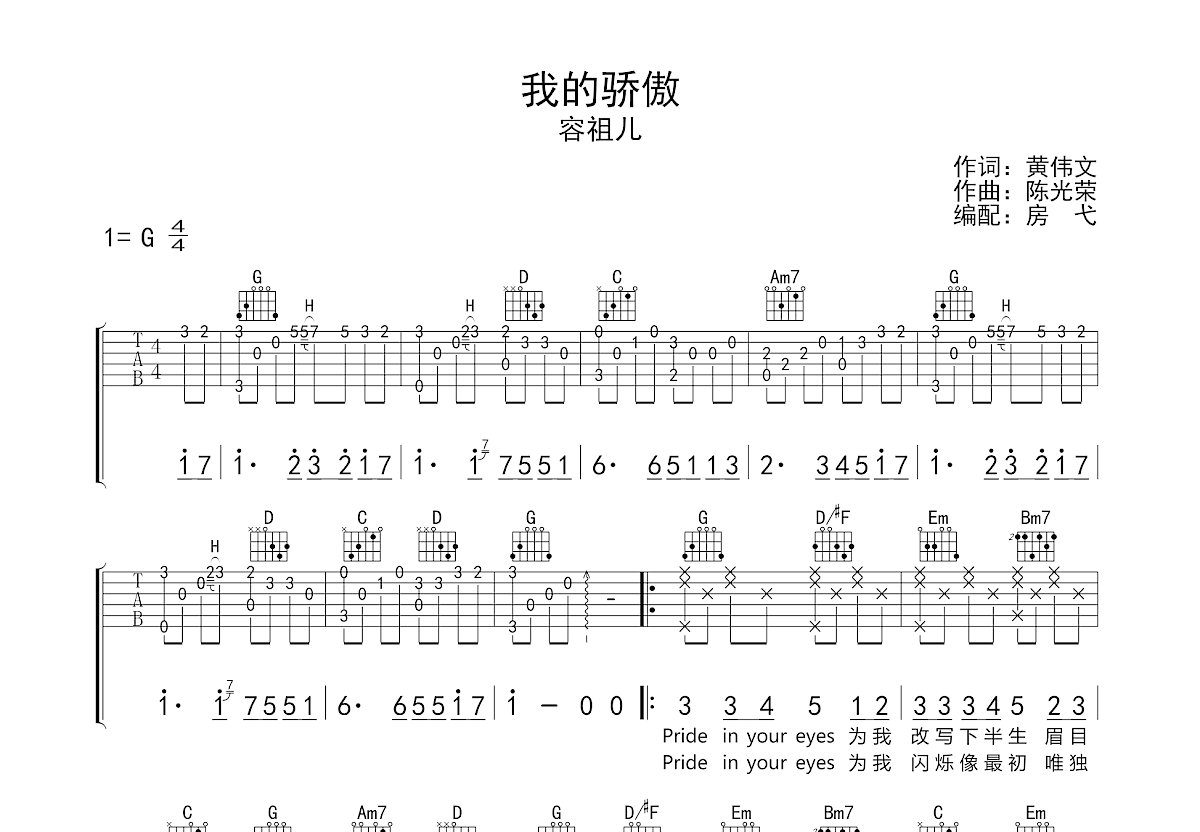 我的骄傲吉他谱预览图