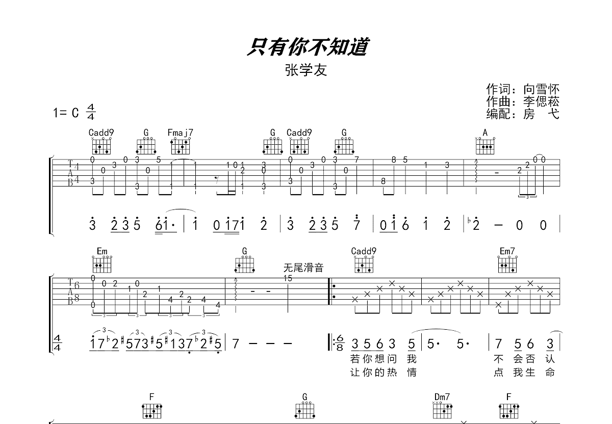 只有你不知道吉他谱预览图