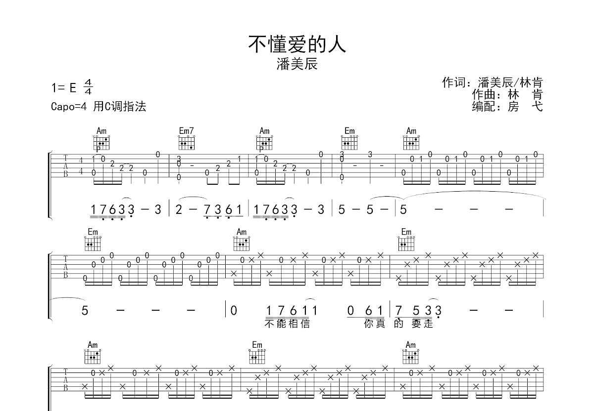 不懂爱的人吉他谱预览图