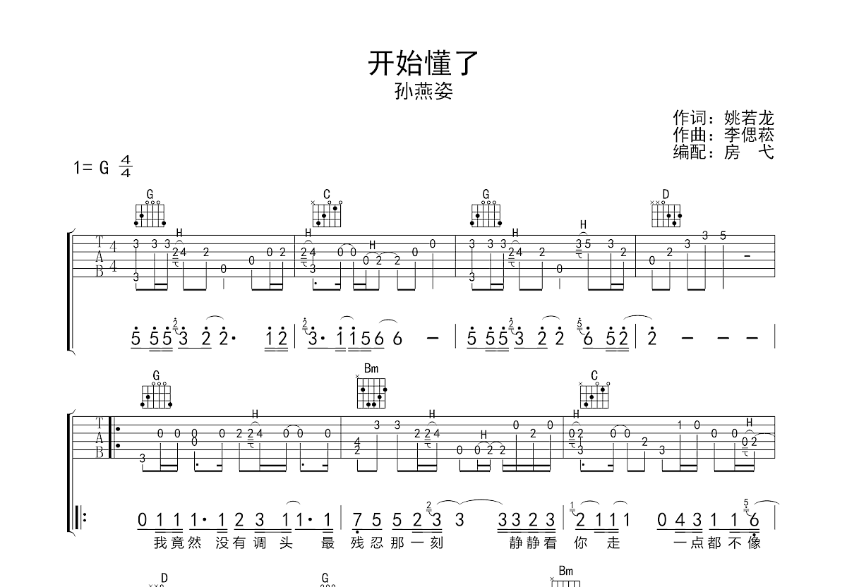 开始懂了吉他谱预览图