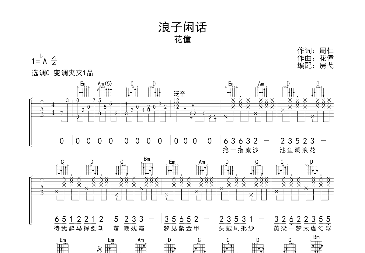 浪子闲话吉他谱预览图